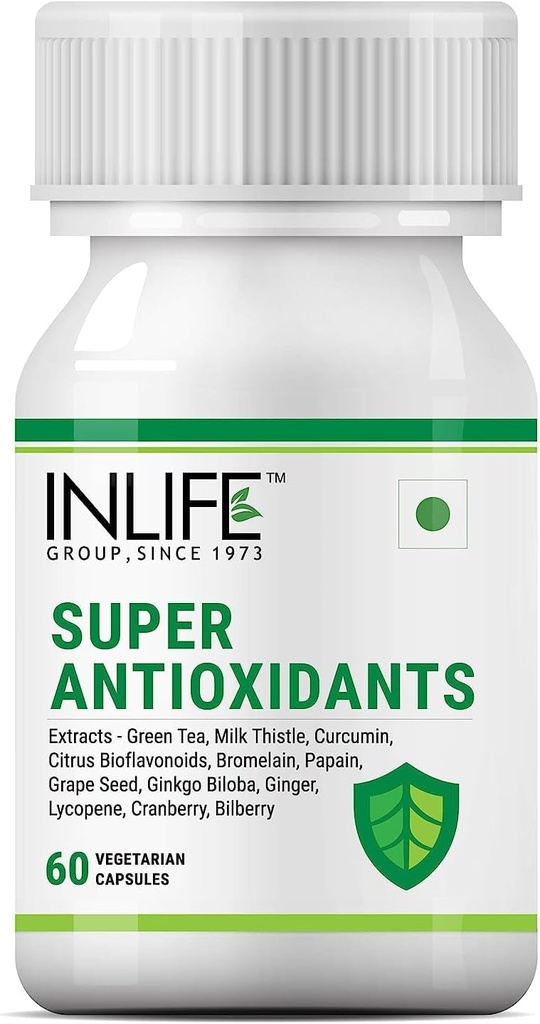 Sheltr Super suplement przeciwutleniający Lycopene, Zielona herbata, Otyłek mleczny, Kurkumina, Nasiona winorośli, Ginkgo Biloba, Ginger, Żurawina, Bilberry, Kwas lipowy alfa, Luteina, Zeaksantyna - 60 Kapsułki (Opakowanie 1)