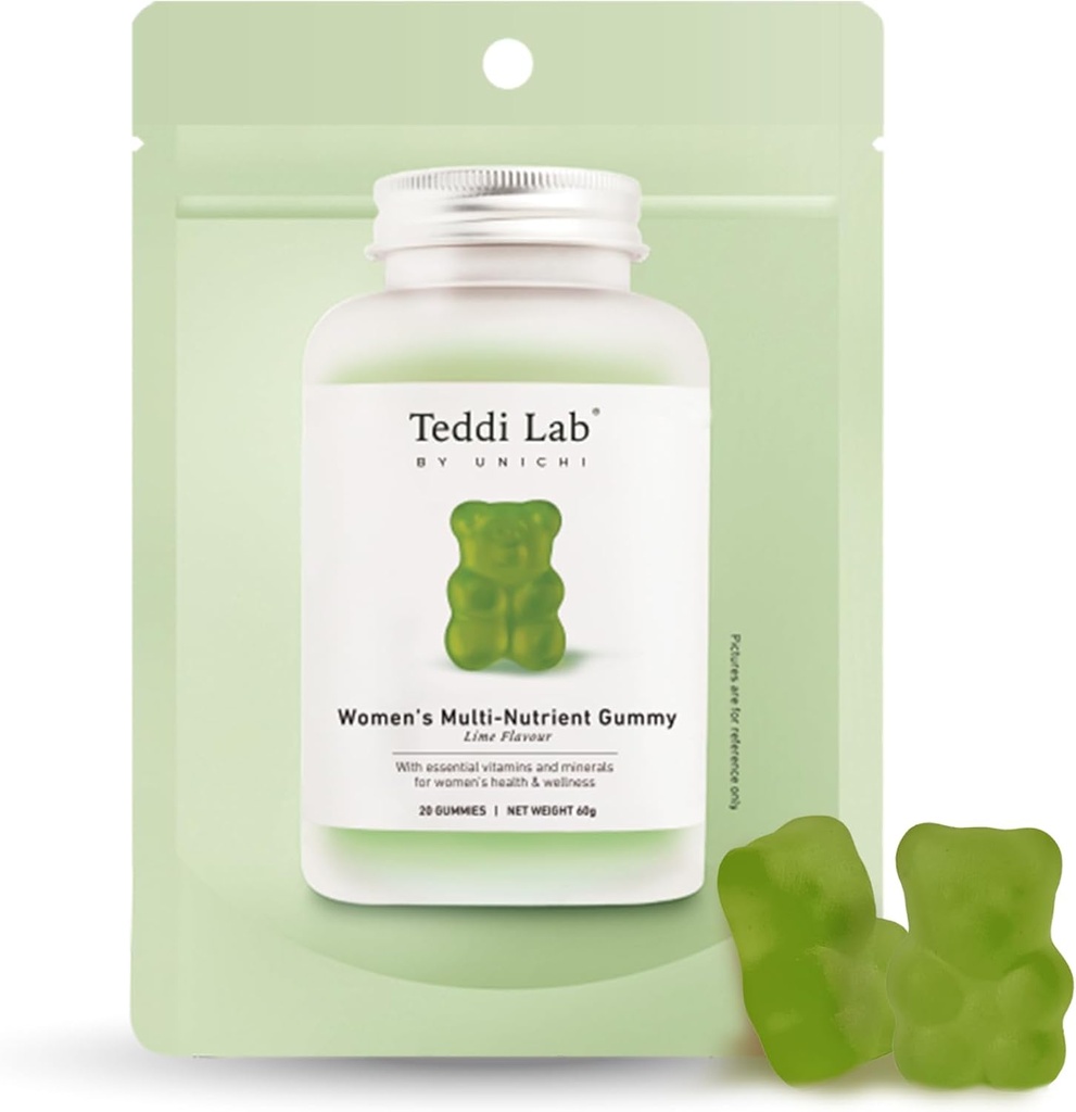 Unichi Kobiecy wieloodżywczy Gummy 20 Hrabia, 18 Essential Vitamin & Minerals Specjalnie przeznaczone dla kobiet, aby poprawić ogólną witalność, Non-GMO, Lime Flavour