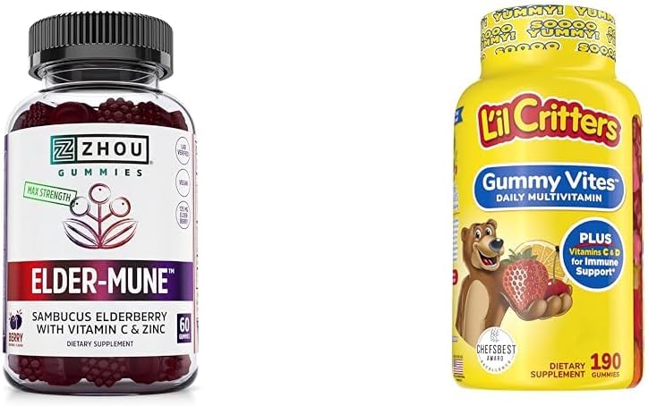 ZHOU Nutrition Elderberry Gummies & L 'il Critters Gummy Multivitamine, 60 & 190 Gummies