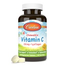 Carlson - Kid 's Chewable Witamina C, 250 mg, 1 g Cukry, Wsparcie immunologiczne & Optymalne Wellness, Przeciwutleniacz, Tangerine, 60 Tabletki wegetariańskie