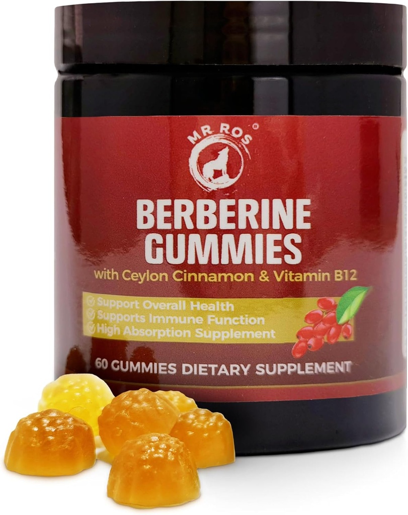 Premium Berberine Gummies 1500mg - Bezcukrowe wsparcie metabolizmu z Cejlon Cynamon, Chrom, Magnez, Cynk i B12- 60