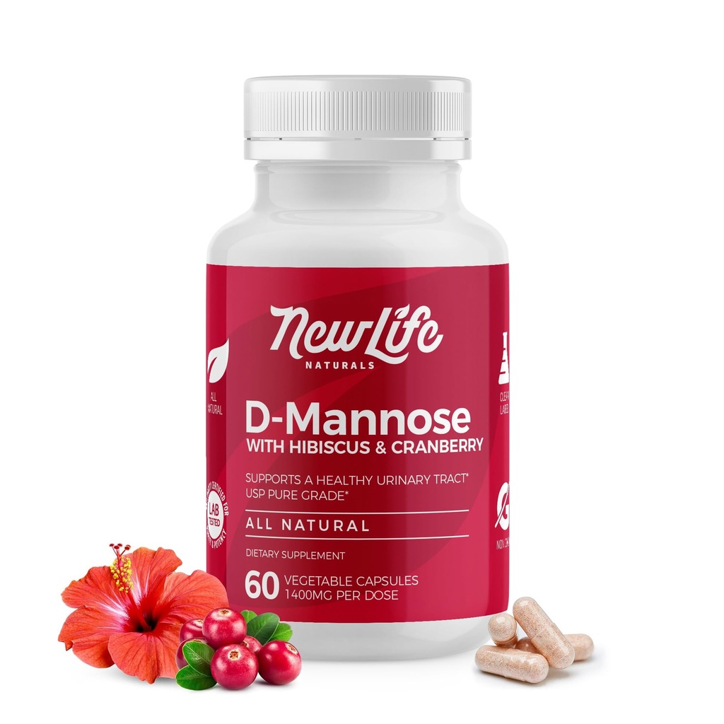 NewLife Naturals D- Mannose Kapsułki 124; w / Żurawina i Hibiscus Ekstrakty 124; Natural Urnary Tract Health Supplement