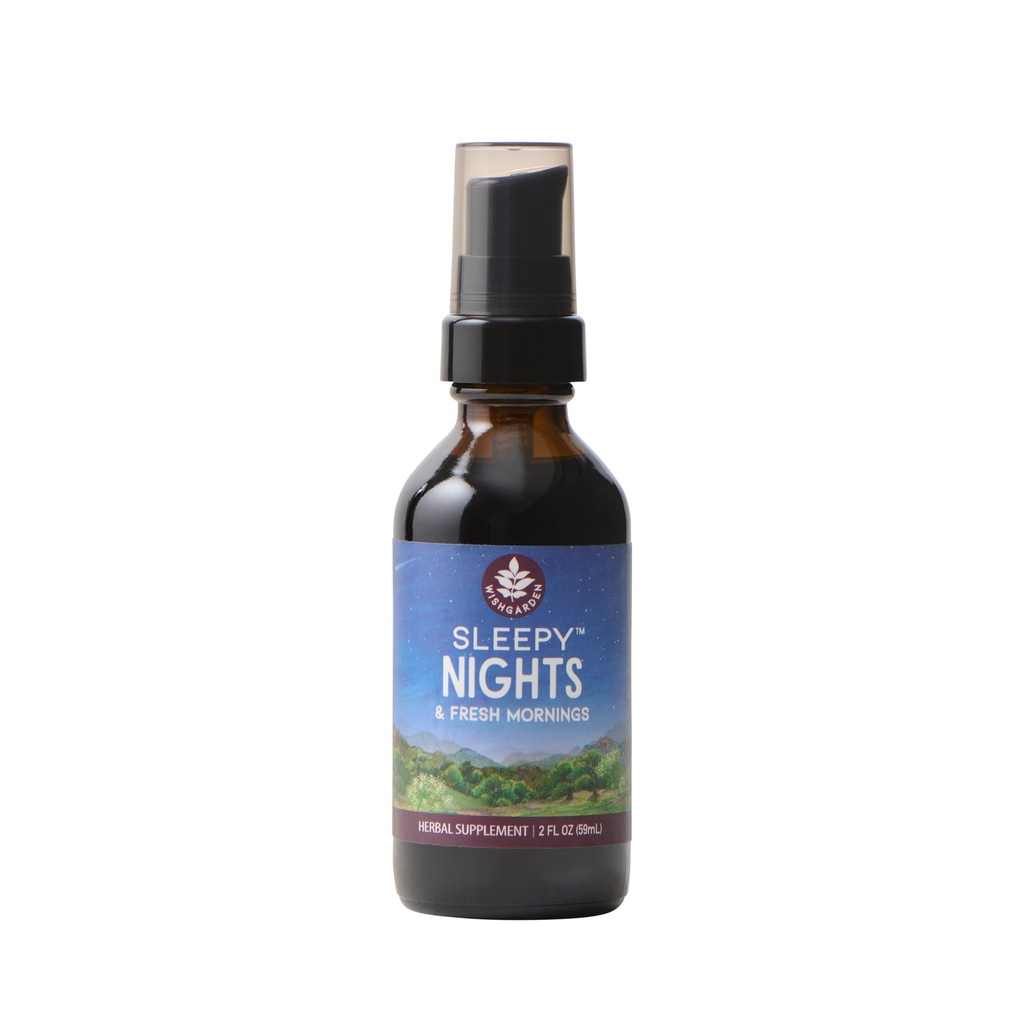 WishGarden Herbs Sleepy Nights & Fresh Mornings - All- Natural Herbal Seep Aid Tincture, Organic Seep Supplement with Passionflower, Chops and Scullcap, Wspiera głęboki sen i zdrowe cykle snu, 2oz