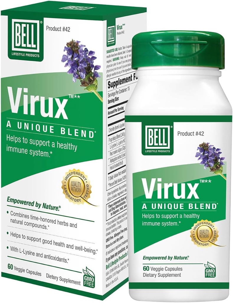 Bell Virux ™ L Lysine i Red Marine - Naturalny mieszanka ziołowy, Unikalny dodatek do wzmocnienia układu immunologicznego - Lizyna 1000mg kapsułki