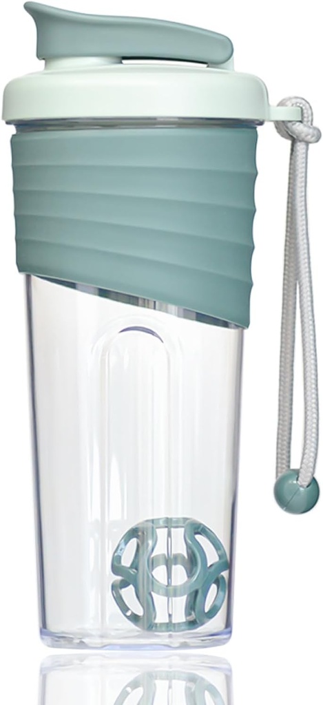 Butelka do shakera białkowego 24oz - Teal Transparent Tritan ze skalą pomiarową, Silicone Grip & Teal Shaker Ball - Perfect for Protein Shakes, Smoothies, and Supplements