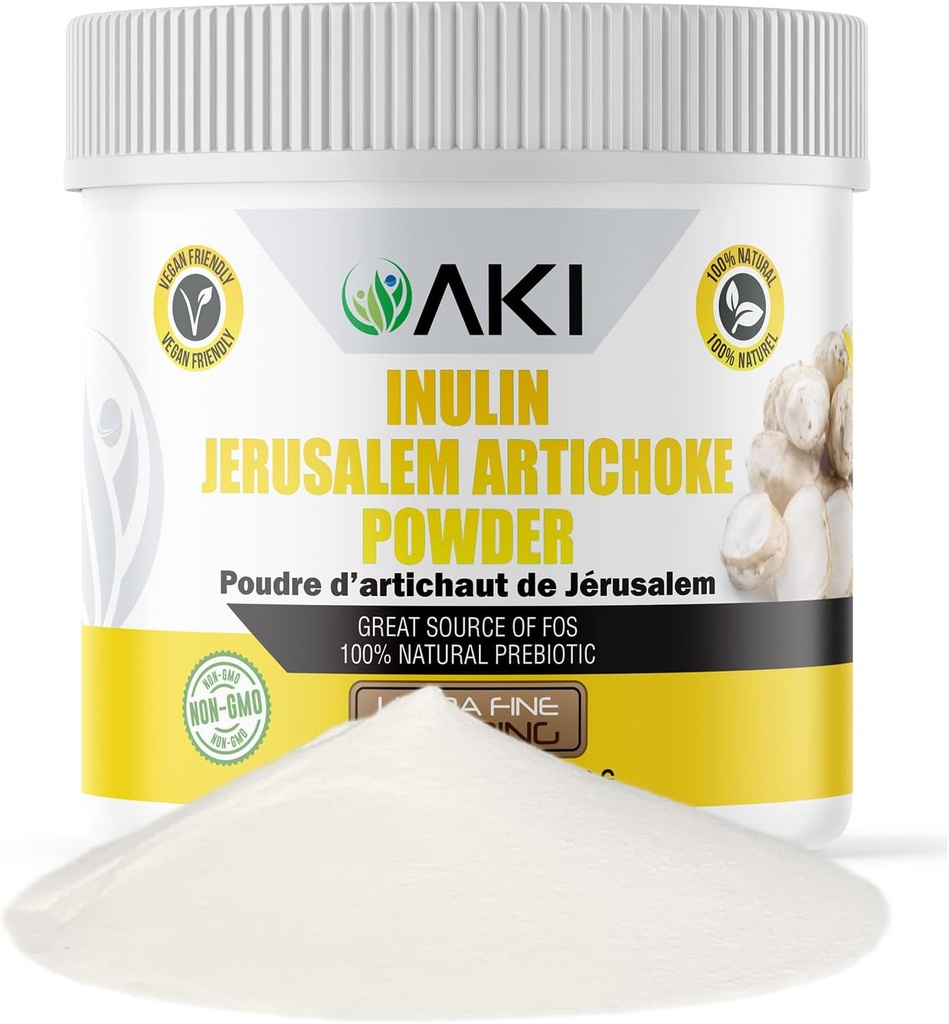 AKI Inulina Proszek z karczochu Jerozolimy (6oz / 170g) Dobry w włóknach i prebiotyce, Idealny do kawy, Smoothies, Sok i inne posiłki - Wegan, Bez glutenu (Opakowanie 1)