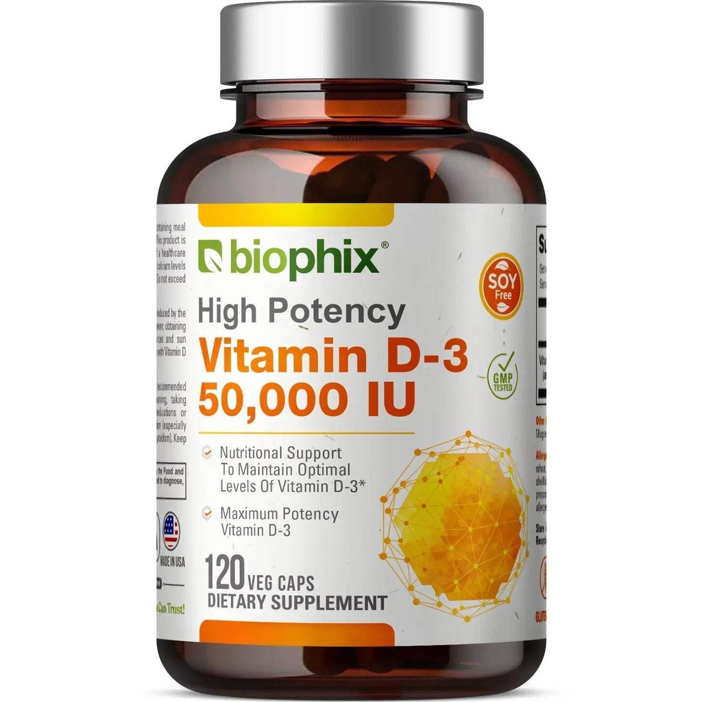 Biophix Witamina D-3 10000 IU Wysoka potencja 120 Softgels - Wysoka potencja Nie-GMO Wolna Soy- Wspiera silne kości immunologiczne Zdrowie