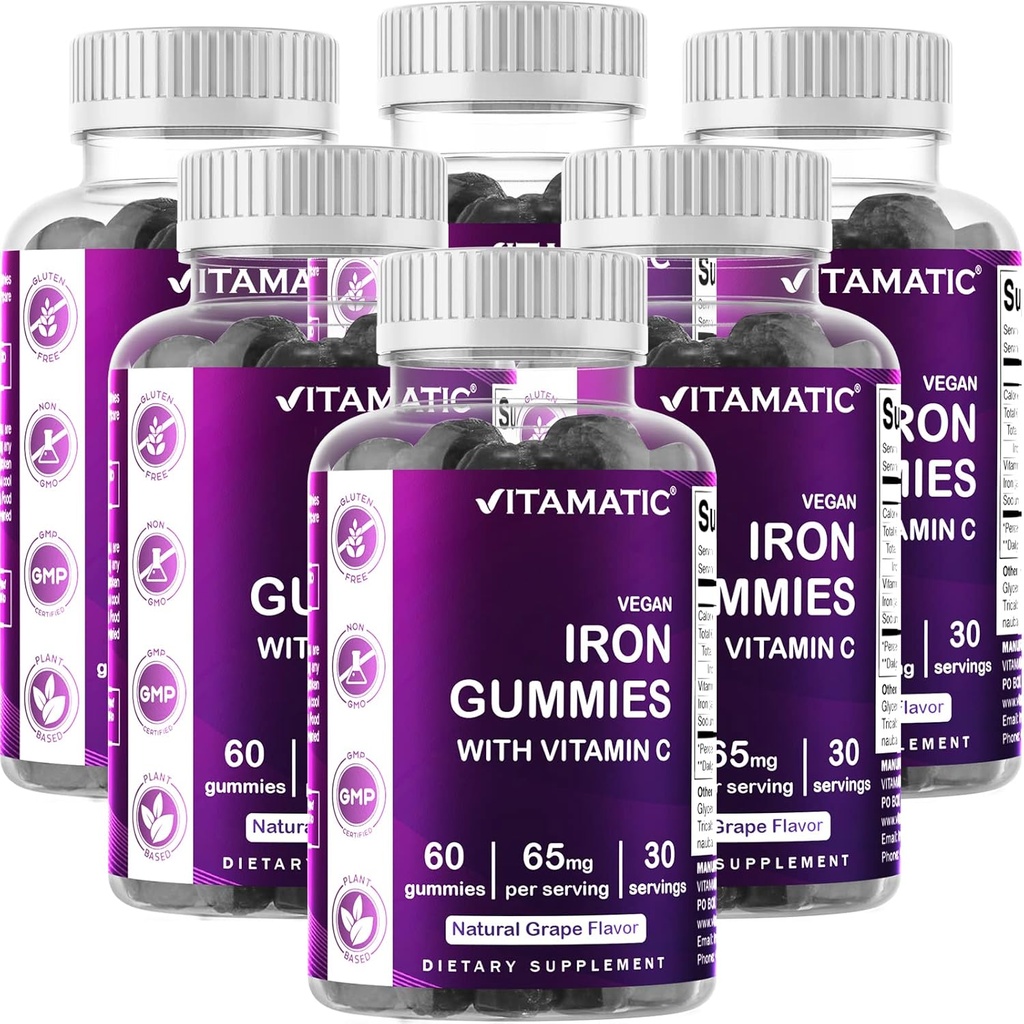Żelazo vitamatic 65 mg Gummies Supplement for Women & Men - 60 Wegan Gummies - Great Tasting Iron Gummy Witaminy z witaminą C (6)