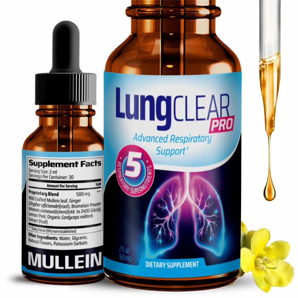 Lung Supplement Supplement Drops with Wild Mullein Leaf Extract for Lungs and Mucus Relief Supplement - 2 Fl oz