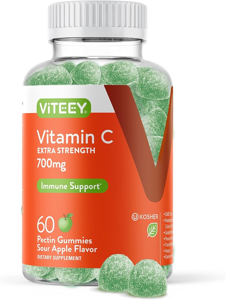 Witeey Gumiaki do żucia witamina C dla dorosłych - 700mg Dodatkowa Siła Suplement wsparcia immunologicznego - Wegan, Gluten Free - 60 Count