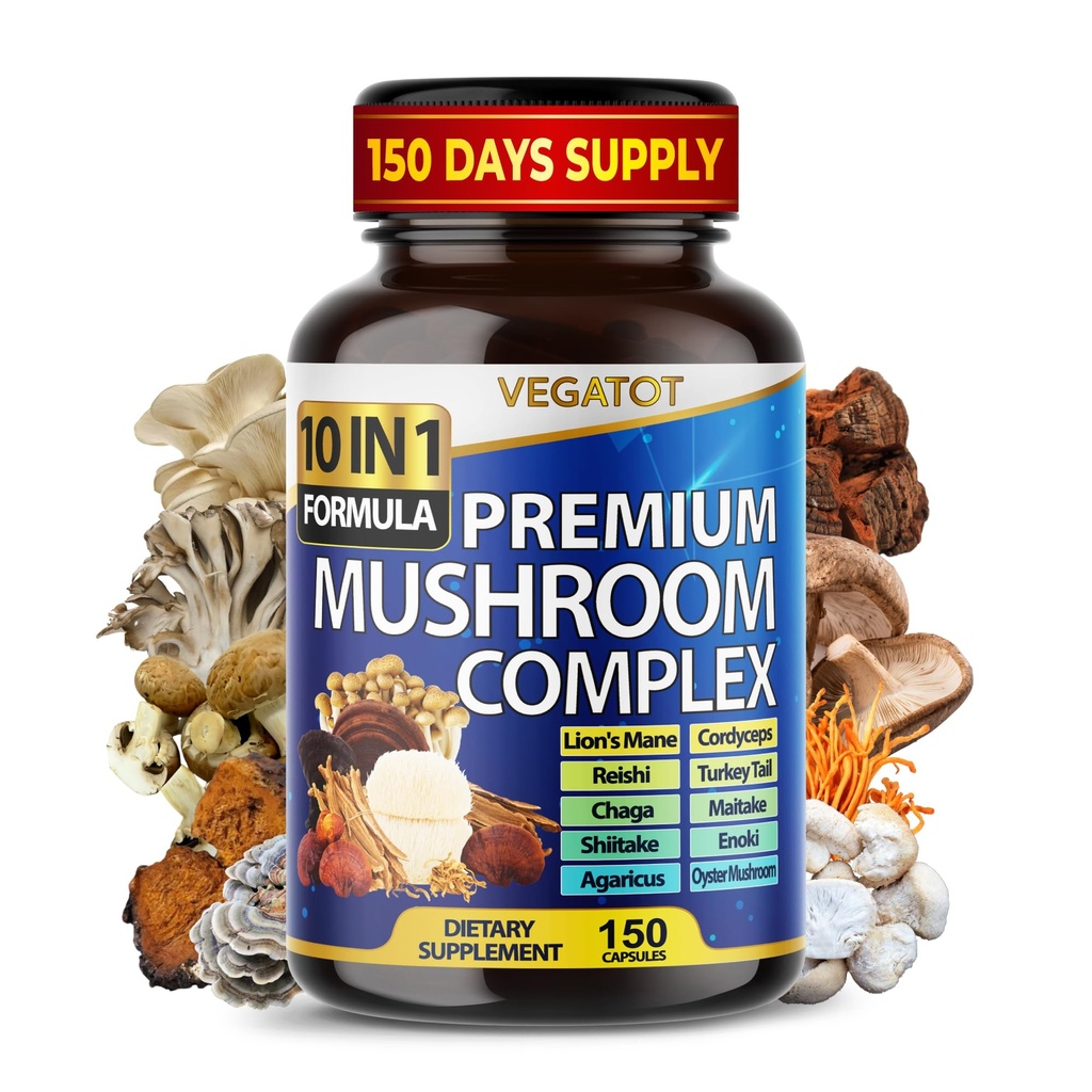 10 w 1 Wysoka wytrzymałość Mushroom Supplement - Lwy Mane, Cordyceps, Reishi - Suplementy mózgu dla pamięci i ostrości * * 5-miesięczne dostawy