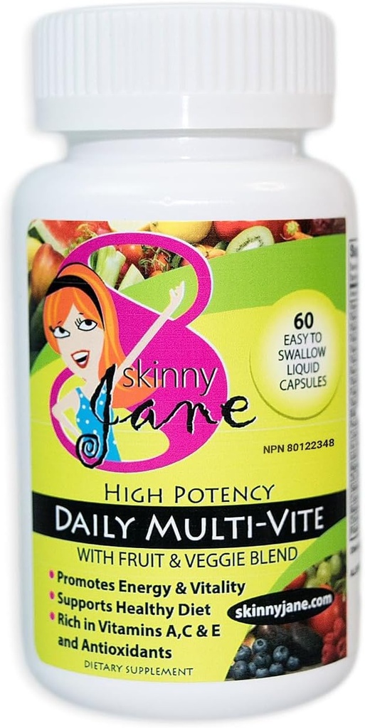 Skinny Jane Daily Multi Witamina dla kobiet - Wspiera energię, Wellness i włosy, skóra, paznokcie - Unikalne owoce i mieszanka warzyw - 60 Łatwe do połknięcia kapsułki płynne