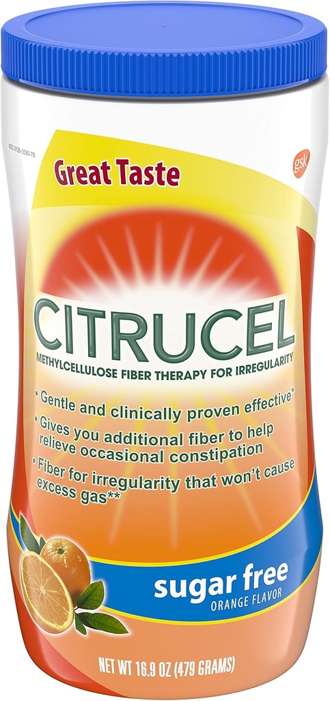 Citrucel Sugar Free Pomarańczowy Flavor Metyloceluloza Fiber Terapia Proszek do regularności, 16,9 uncji, Opakowanie po 4