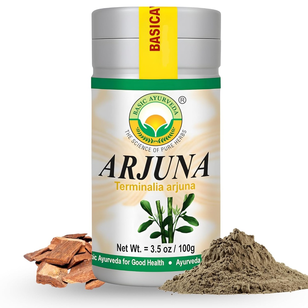 BAZYKA AYURVEDA Arjuna Bark Powder (Terminalia Arjuna) 124; Tradycyjnie używane do wspierania serca i witalności 124; Czysty i naturalny 124; Non-GMO, Gluten- Free 124; 3.53 Oz (100g)