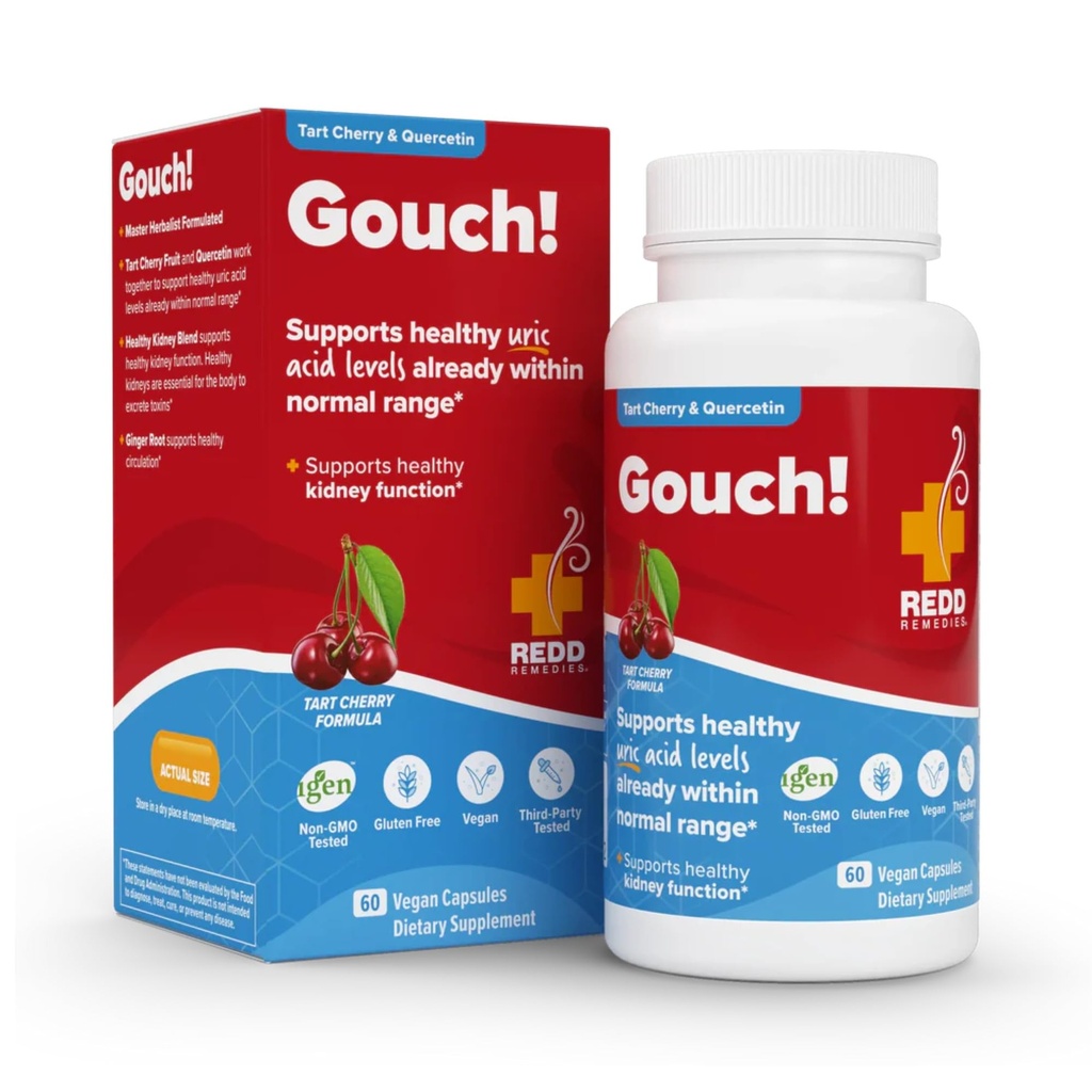 Redd Remedies, Gouch!, Supplement Supplement for Joints i poziom kwasu moczowego, Zachęca do zdrowej reakcji zapalnej, Tart Cherry & Quercetin, 60 Kapsułki wegańskie