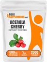 BulkSupplements.com Acerola Cherry Extract Powder - Naturalny suplement witaminy C, Acerola Cherry Powder - Wegan & Gluten Free, 500 mg na jedną porcję, 1 kg (2,2 kg) (opakowanie po 1)