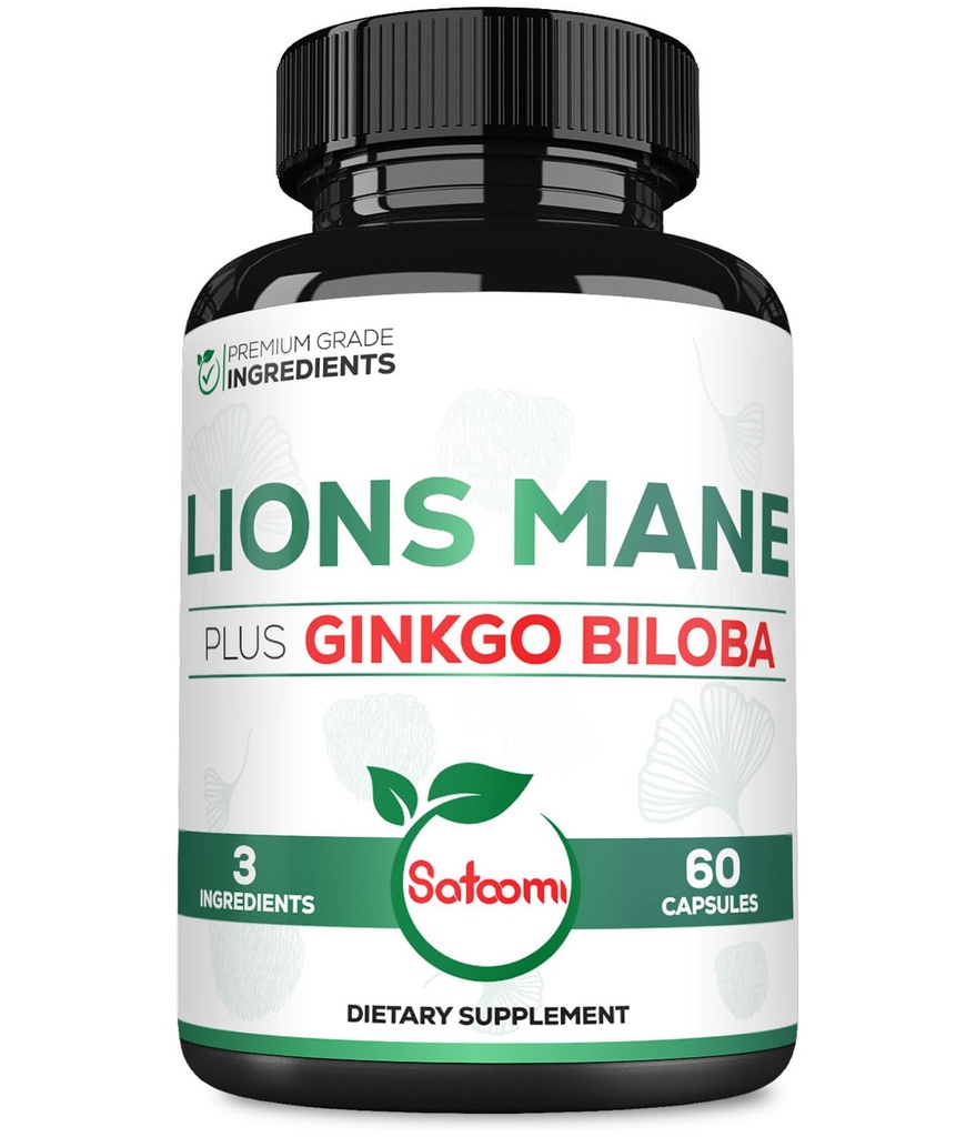 Lions Mane z Ginkgo Biloba Suplement - 60 Kapsułki - Dodatkowa siła do niespokojnego umysłu, zdrowia mózgu, układu immunologicznego i ostrości - Gluten- Free, Non-GMO