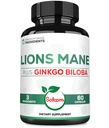 Lions Mane z Ginkgo Biloba Suplement - 60 Kapsułki - Dodatkowa siła do niespokojnego umysłu, zdrowia mózgu, układu immunologicznego i ostrości - Gluten- Free, Non-GMO