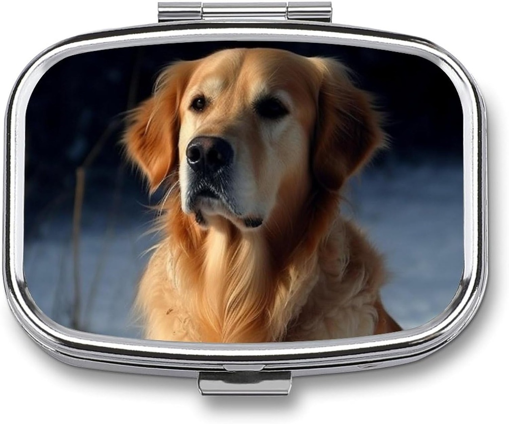 Golden Retriever Pill Box 2 Przenośny Pill Case Daily Square Pill Organizer for Pocket Purse Daily Medicine Container to Hold Vitamin Fish Oil Travel Gifts