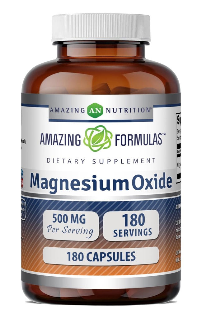 Amazing Supplement Magnezu Oxide 124; 500 Mg Per Serving 124; 180 Capsules Evidence 124; Non-GMO Evidence 124; Gluten- Free Evidence 124; Made in USA