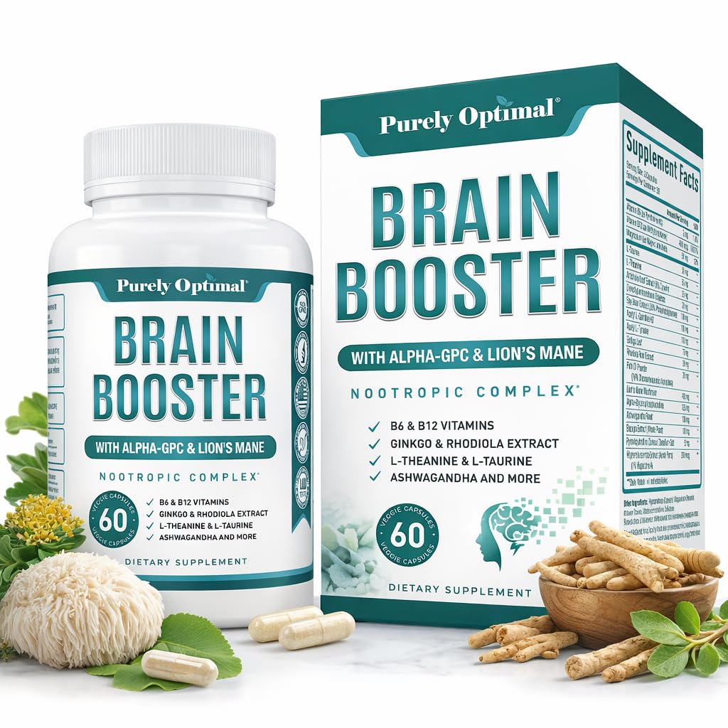 Całkowicie optymalny suplement nootropowy booster mózgu - Wsparcie mózgu dla pamięci, Focus, Clarity, Jitter- Free Energy dla dorosłych, Seniors- z Ginkgo Biloba, Alpha GPC, Lwie 's Mane - 60 Kapsułki