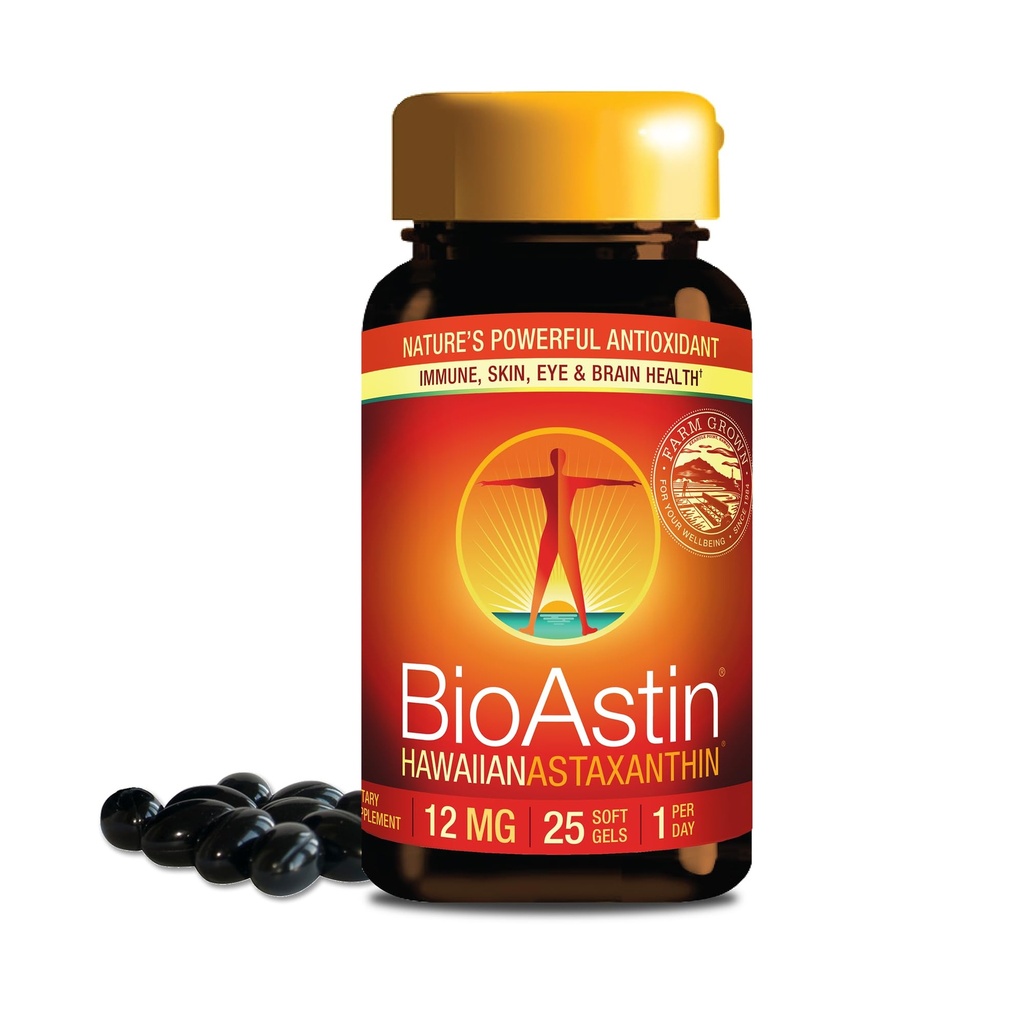 Nutrex Hawaje BioAstin Hawajski Astaksantyna - 12mg, 25 Softgels - Farm- Direct Premium Antyoksydant Suplement do wsparcia oczu, skóry, Joint & Immune System Health - Non-GMO & Gluten- Free