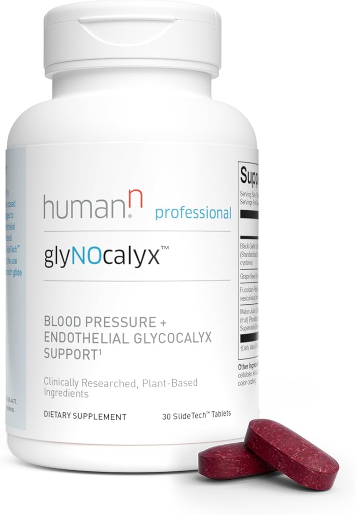 Humann glyNOcalyx Tablets - Endophelial Glycocalyx, Circulation & Nitric Oxide Support - Czarny czosnek, Grape Seed Extract, Fucoidan- Polyfenol Complex - 30 Count