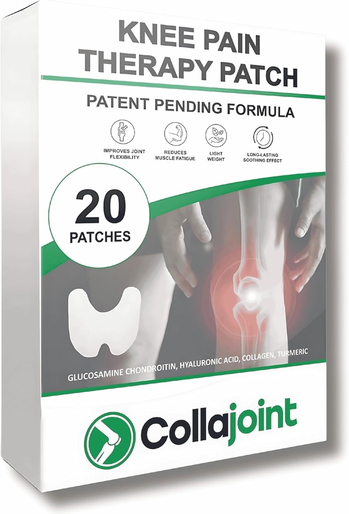 Knee Pain Relief Patch - Hydrogel dla mobilności i komfortu z Collagen & Glucozamine - niski zapach, 20
