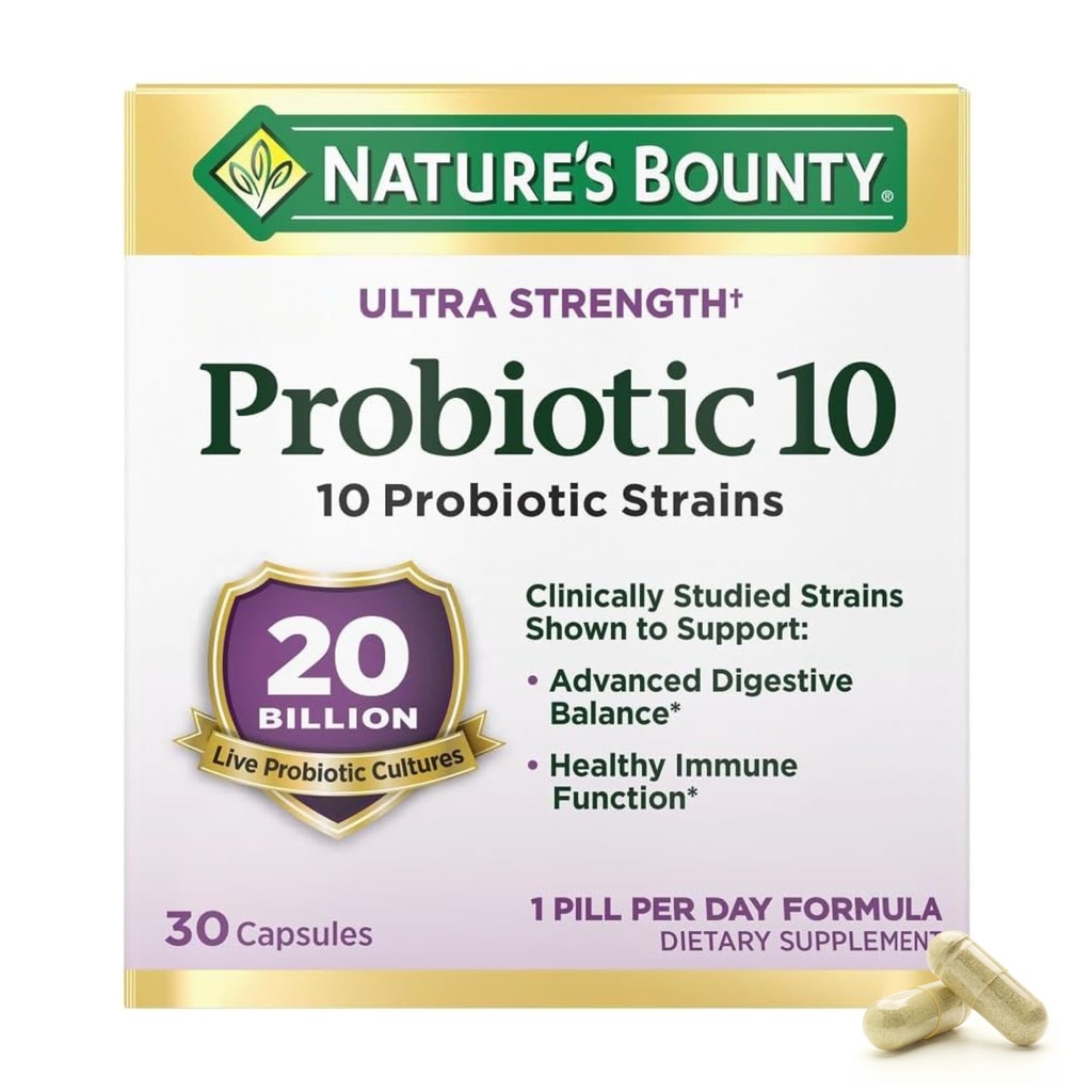 Nature 's Bounty Probiotic 10 Codzienne suplement probiotyczny do żywienia, immunologicznego i górnego układu oddechowego, Ultra Siła, 30 kapsułki 1 opakowanie