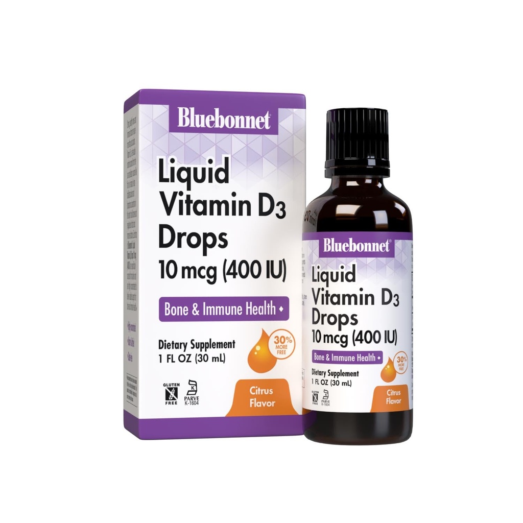 Płynna witamina D3 BlueBonnet krople 400 j.m., Citrus, 1 Fl Oz