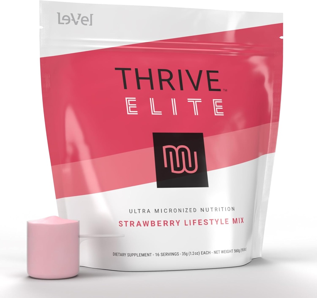 Thrive Elite Protein Shake Hughes 124; Gluten- Free, Mieszanka proteinowa z BCAA, Probiotyki & Enzymy Between 124; 16 Serving - Scoop Serves, Truskawka