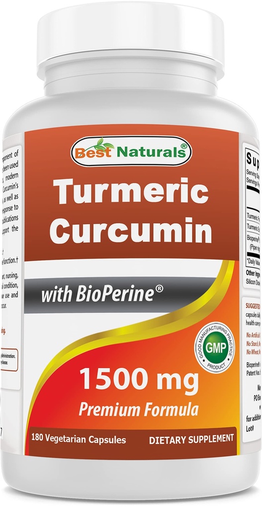 Najlepsza przyroda Kurkumina Turmerowa 1500mg / Podawanie z Bioperine - 180 Kapsułek wegetariańskich