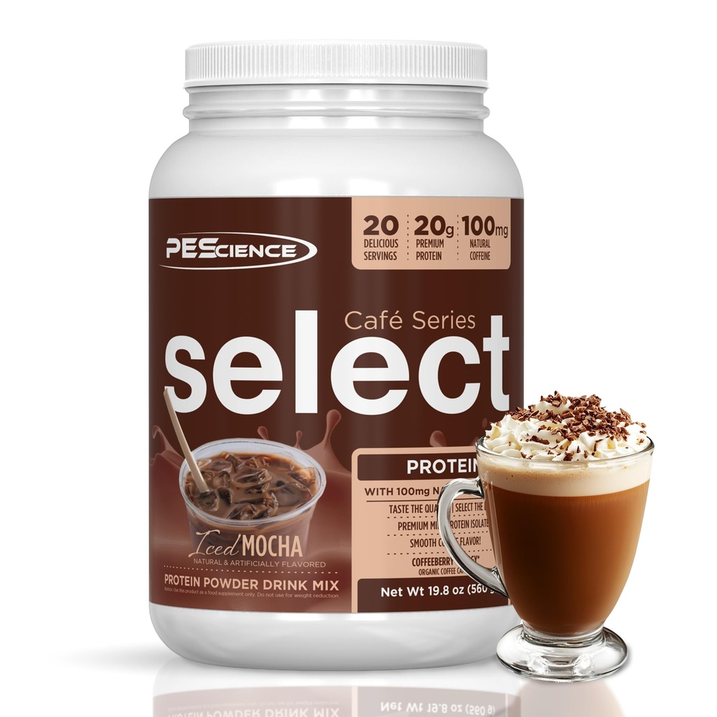Pescience Select Cafe Protein Coffee Smart, Mrożona Mocha, 100mg Kofeina, 20g Mrożone Białko Kawa Proszek lub śmietanka, 20 Słupki