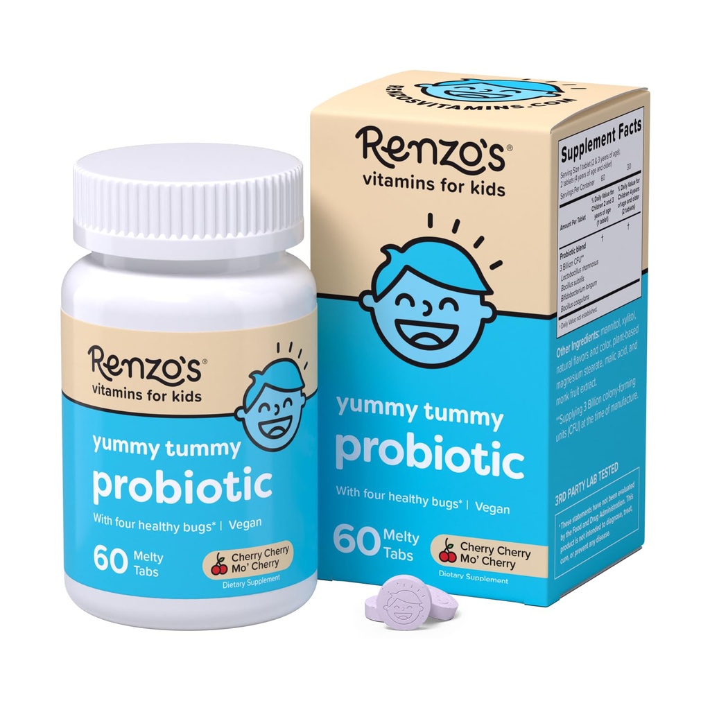Probiotyk dla dzieci Renzo, Probiotyki rozpuszczalne dla zdrowia i wsparcia immunologicznego, 60 Tab roztopionej czerwieni