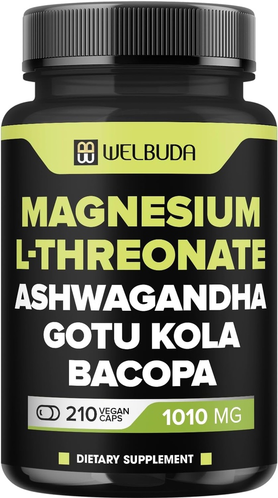 Magnezu L- Threonian kapsułki 1010mg - 210 kapsułki - Mieszane z Ashwagandha Root, Gotu Kola Leaf & More