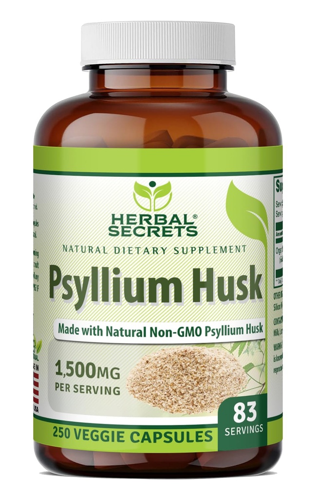 Herbal Secrets Psyllium Husk Supplement Equipment 124; 500 Mg Equipment 124; 250 Veggie Capsules Equipment 124; Non-GMO Equipment 124; Gluten Free Equipment 124; Made in USA