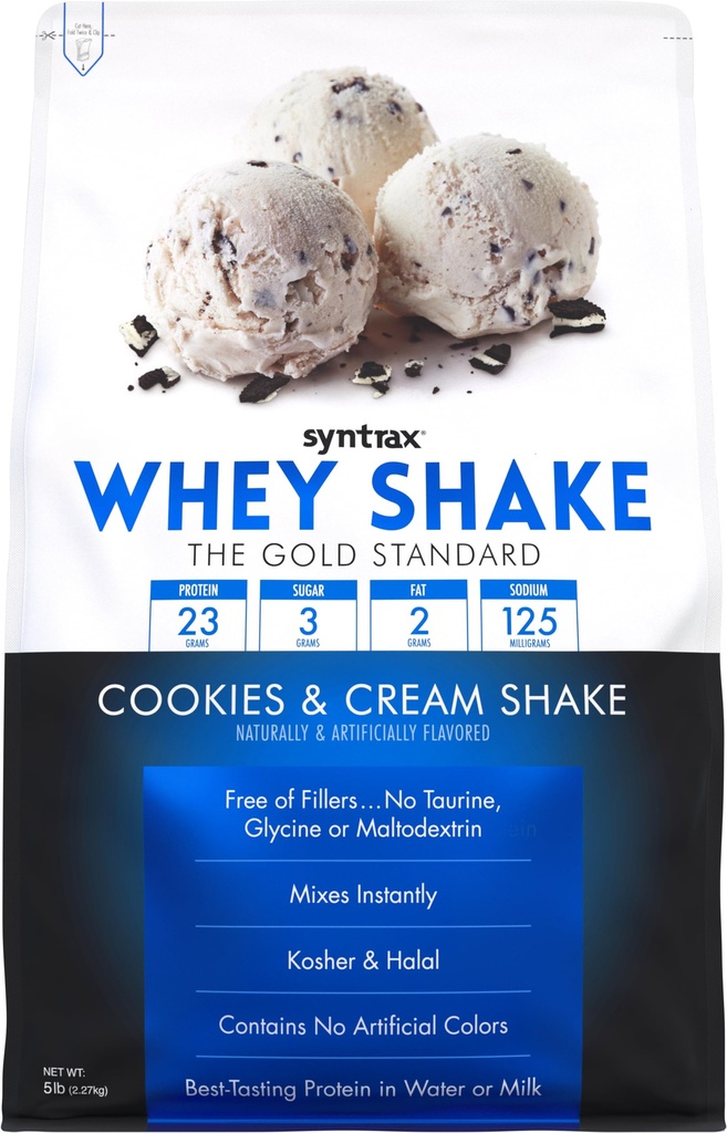 Syntrax Nutrition Whey Shake, Cold Filtered & Undenatured Whey Protein Powder Blend, Cookies & Cream Shake, 2 lbs, Real Cookie Pieces