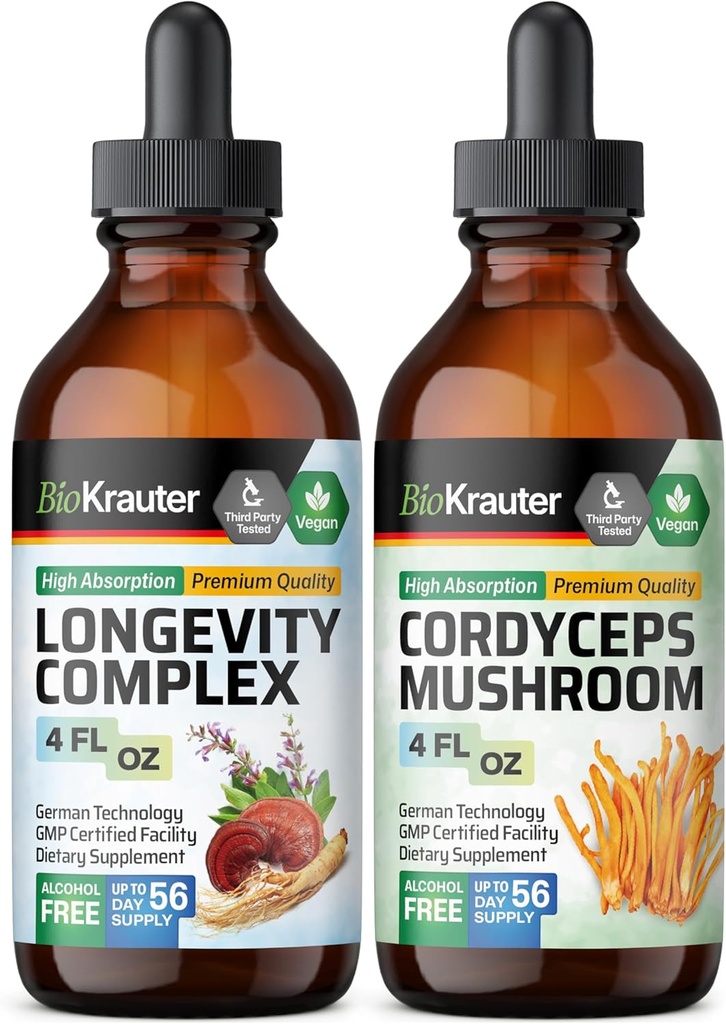 BIO KRAUTER Długość Grzyb nalewka 4 Fl. Oz. & Cordyceps Grzyb nalewka 4 Fl. Oz.