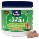 Pochodzenie Labs Alergia i suplement wsparcia immunologicznego, Omega 3 Olej rybny, Pszczoła Pollen, Colostrum, Probiotyki, Prebiotyki dla Gut Zdrowie, Skóra i Coat Health, Przeciwutleniacze, Turcja Flavor, 90 Soft Chews