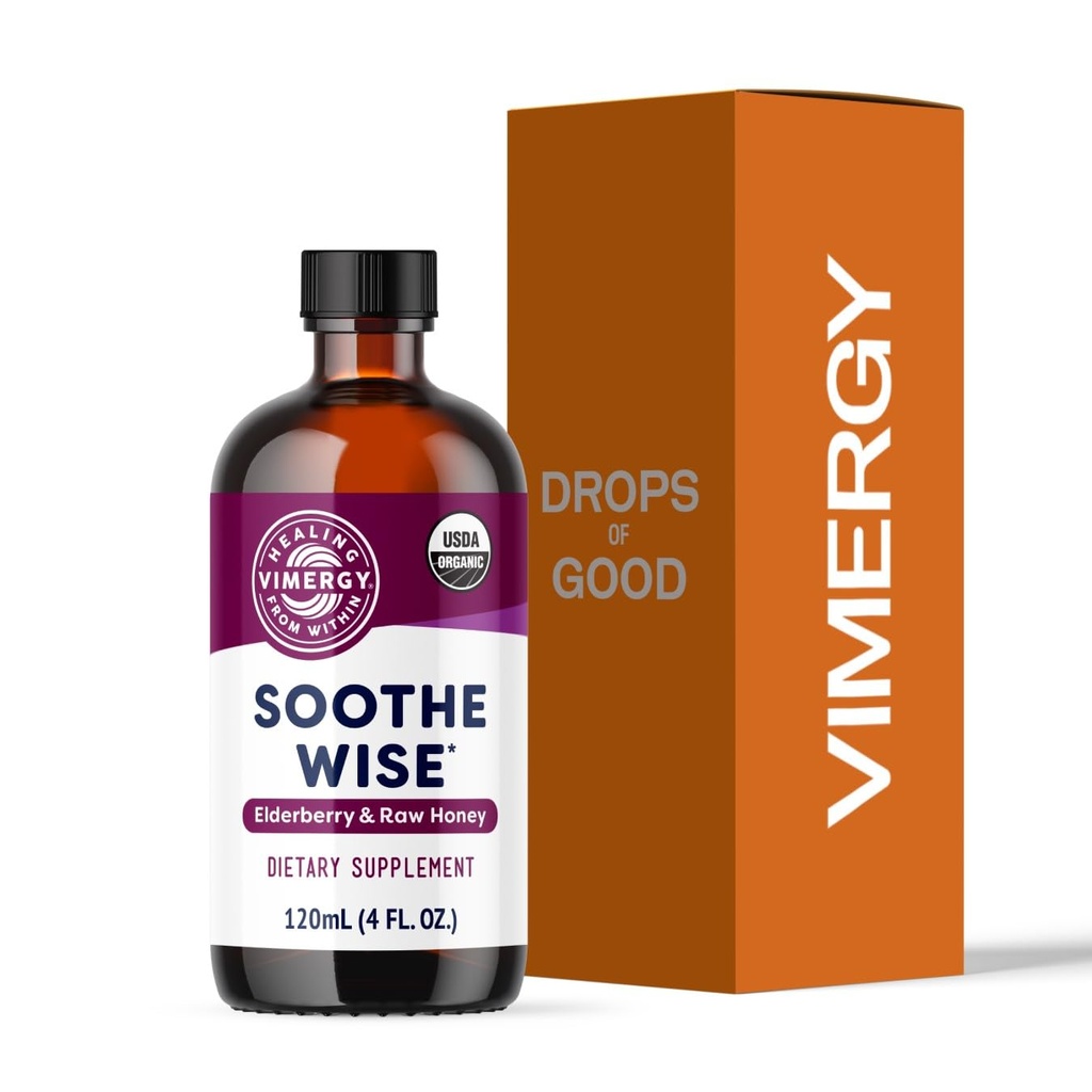 Vimergy Soothe Wise * - Fast- Absorbujące wsparcie immunologiczne z Syrop Elderberry i Surowy, Miód organiczny - Pokrywa i łagodzi tkanki oddechowe - USDA Certified Organic, Wegan, Paleo- Przyjazny, Gluten- Free.