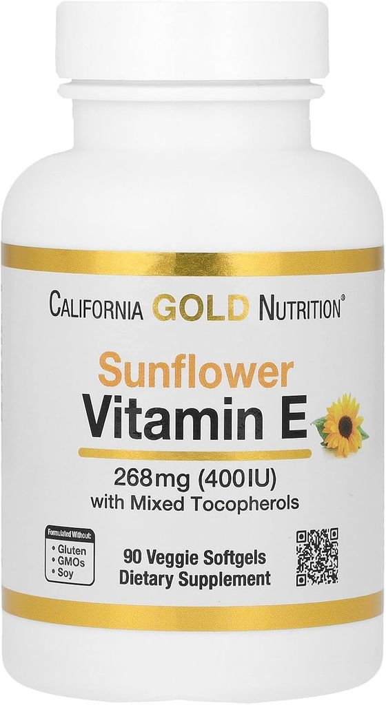 California Gold Nutrition Sunflower Witamina E z mieszanymi tokoferolami, 400 j.m., 90 Veggie Softgels
