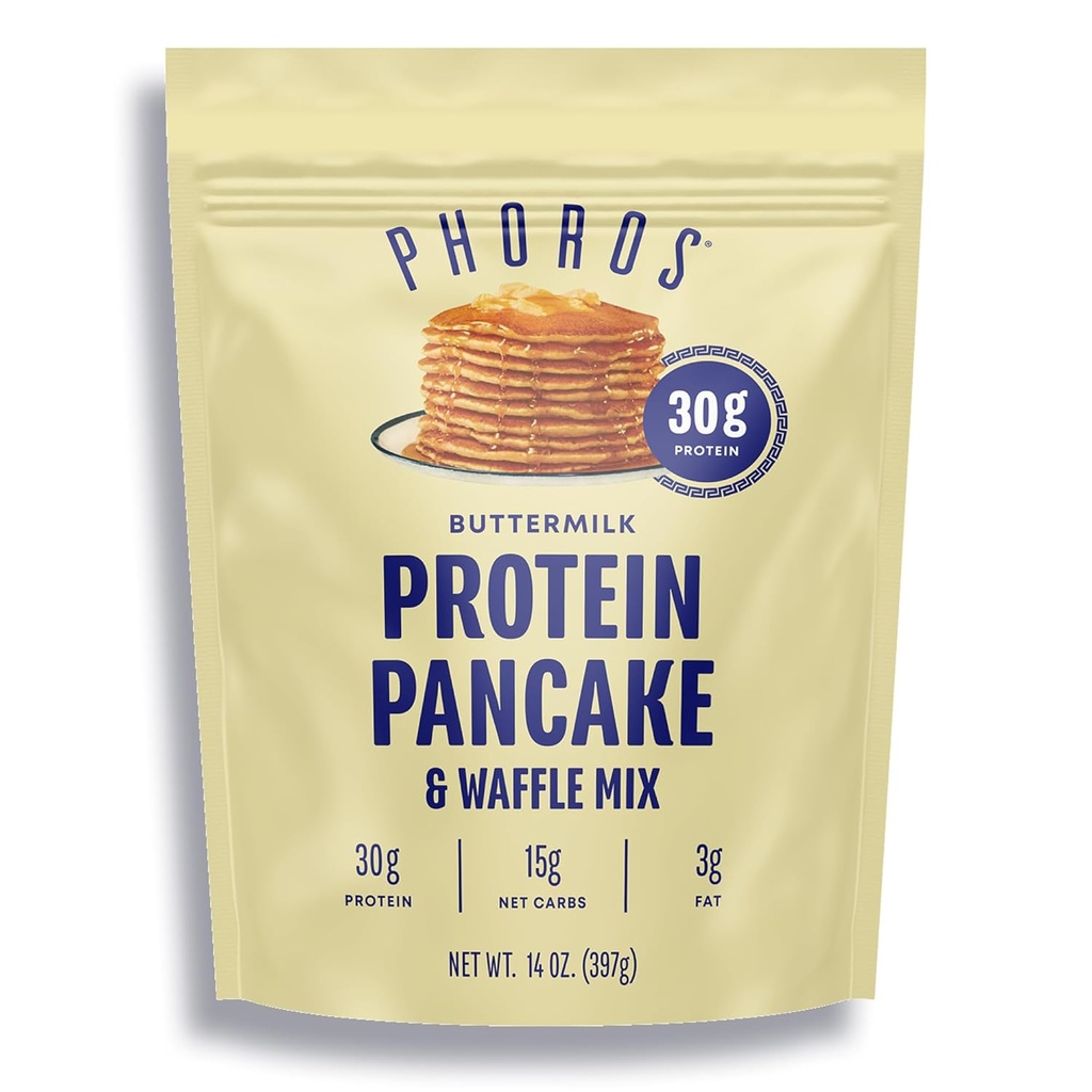 Naleśnik białkowy Mix & Wafle białka przez Phoros Nutrition, 30g białka, Niskie węglowodany, Wysokie białka, Keto- Przyjazny Keto-, Białko serwatki, Owies całych ziaren, Całe naleśniki pszenicy, Wystarczy dodać wodę (Buttermilk)