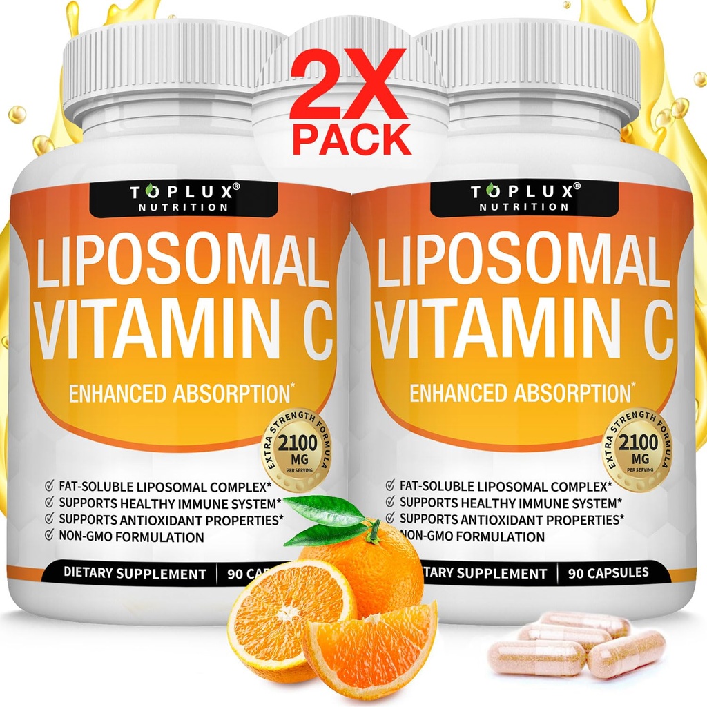 Witamina liposomalna C 2100mg Wysoka Absorpcja Tłuszcz Rozpuszczalny VIT C - Immune Support Collagen Booster Immunity Defense & Potężny przeciwutleniacz, MCT Oil & Sunflower Lecytyna, Kwas asorbinowy, Wegan Non-GMO