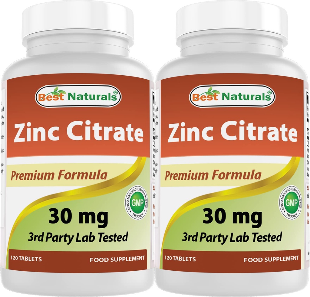 Najlepsze Naturals Cynk 30 mg Suplementy (jako Cytrat cynku) - Cynk Witaminy dla dorosłych Wsparcie immunologiczne - 120 Tabletki (120 Liczba (Opakowanie po 2))