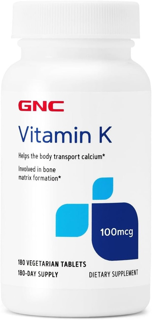 GNC Witamina K 100mcg, 180 tabletek, pomaga w transporcie ciała Wapnia