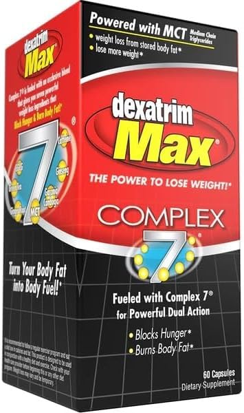ILIOS Dexatrim Max Complex- 7 mg 124; Dietetyczne tabletki do utraty wagi - 7 Potężnych składników w celu zmniejszenia głodu i tkanki tłuszczowej, Tłuszcz Burner Suplementy, Odchudzanie pigułki dla kobiet i mężczyzn, 1 Opakowanie w / 60 Kapsułki