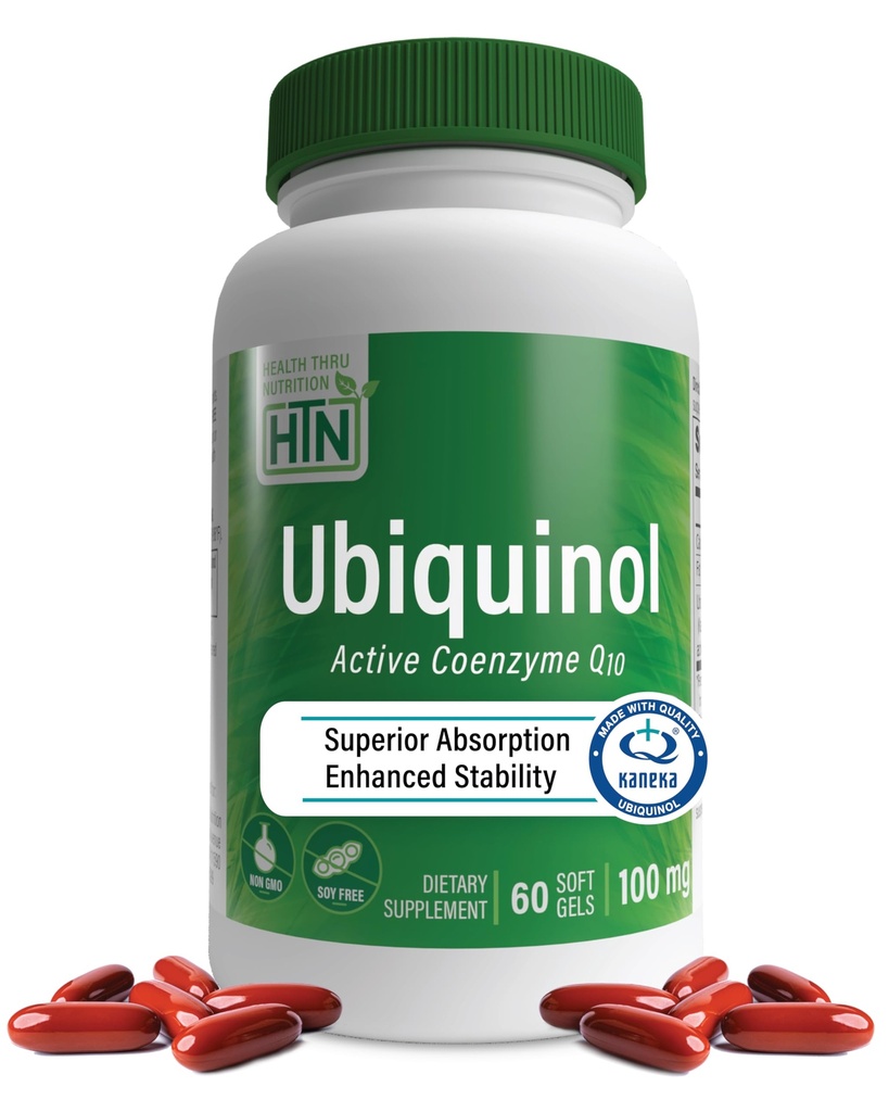 Zdrowie Thru Nutrition Ubiquinol 100mg 60 Softgels jako Kaneka QH Zredukowane CoQ- 10 KB 124; Stabilizowane - 3. strona Tested 124; Zwiększona dostępność biologiczna 124; Kardioviral & Mitochondria Function Support