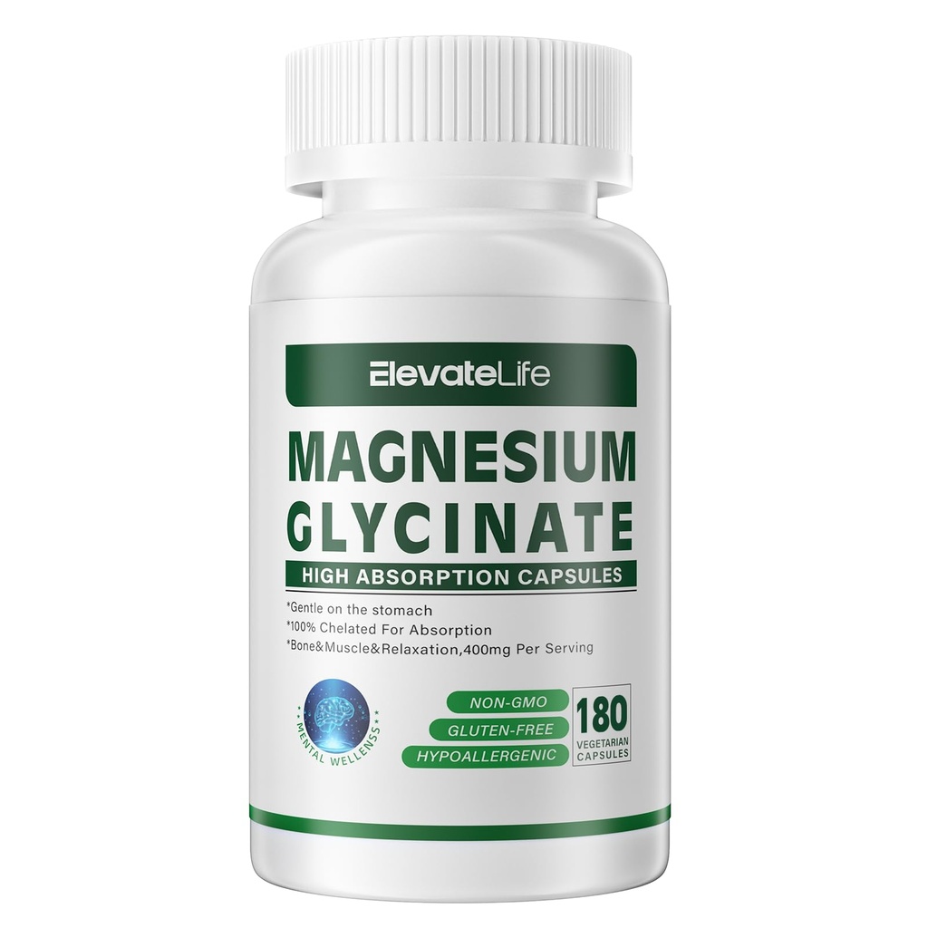 Magnezu Glicynian 400 MG na Podawanie 100% Chelated do Wysokiej Wchłaniania, Delikatny na żołądku, Non-GMO, 180 Kapsułki wegetariańskie