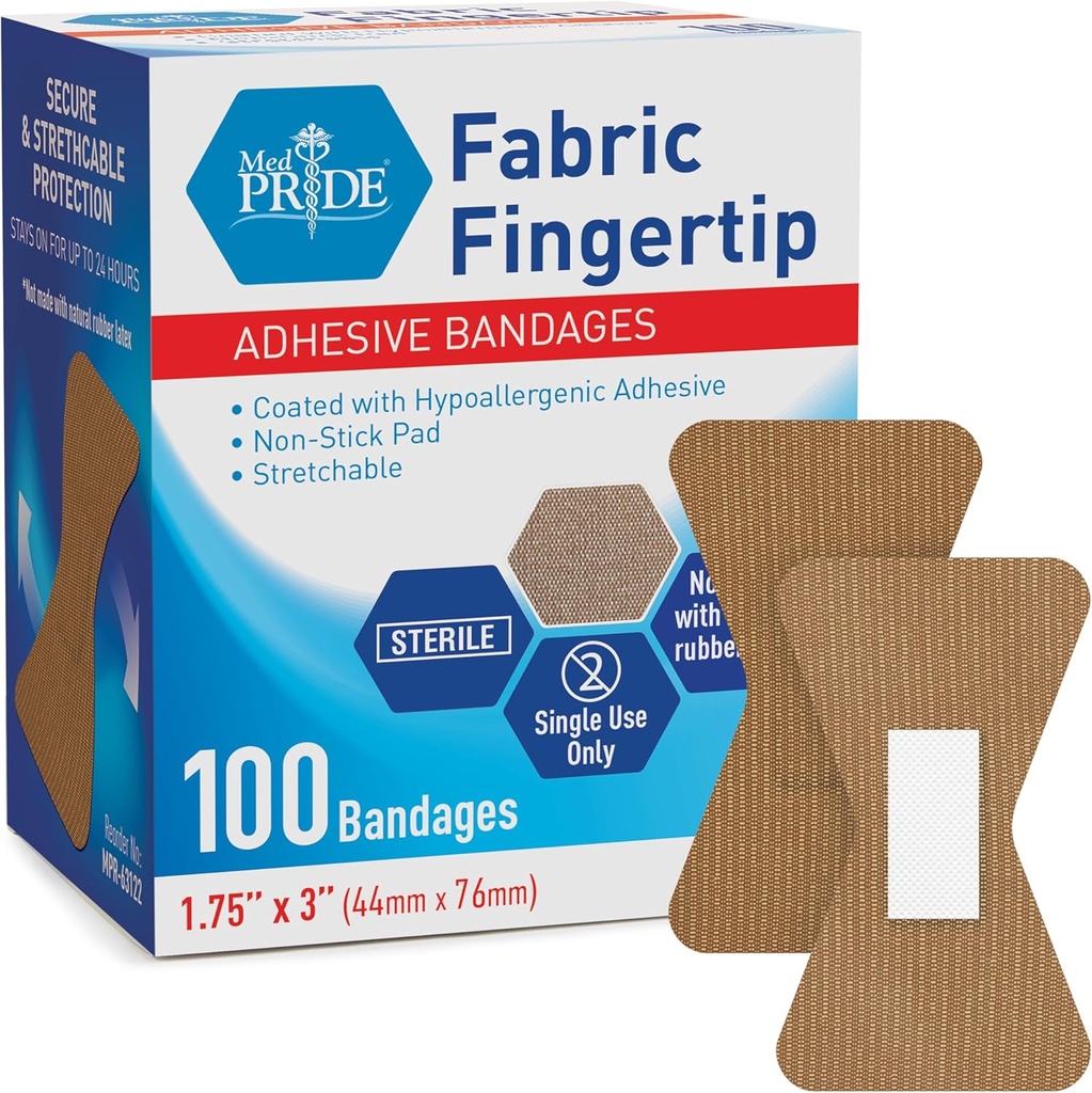 MED PRIDE Sterylny Fingertip Bandaże Fabric 1.75in X 3in Hipoalergiczne przylepne Latex- Free 100 Count