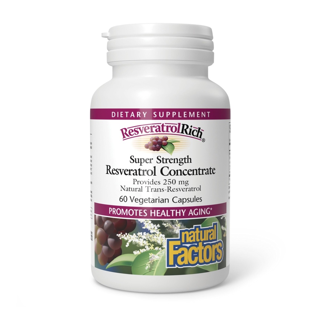 ResveratrolRich przez naturalne czynniki, Super Siła Resveratrol Koncentrat, Promotes Healthy Aging, 60 kapsułek (60 porcji)